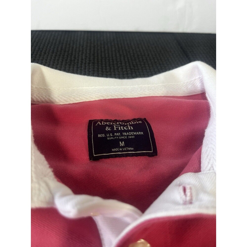 Original Abercrombie And Fitch Large Moose Logo‎ pink White Medium stretch Polo - Picture 2 of 5
